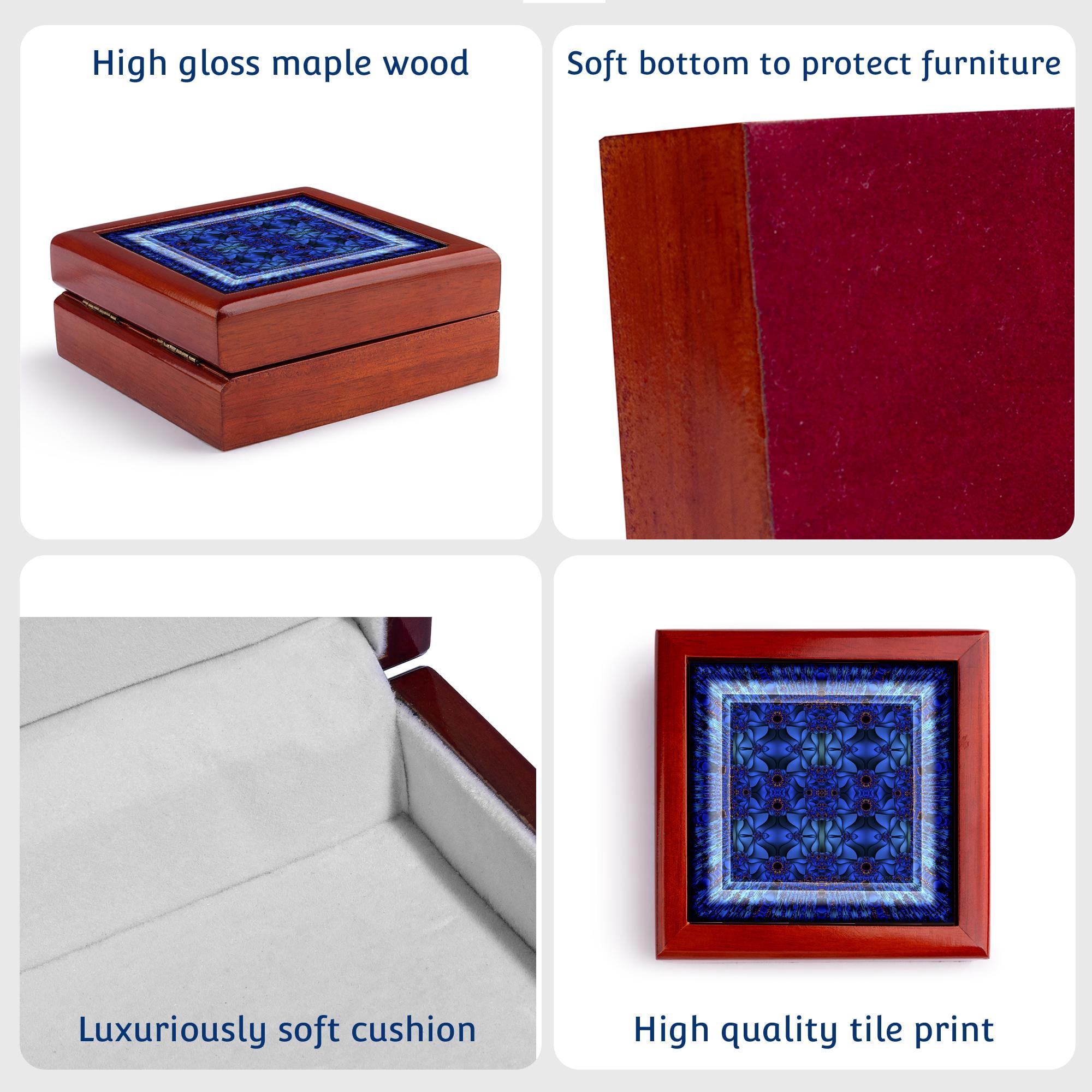 3dRose, Fractals Art blue glowing psychedellic energy, Jewelry Box 5.5x5.5 inch with 4 inch tile