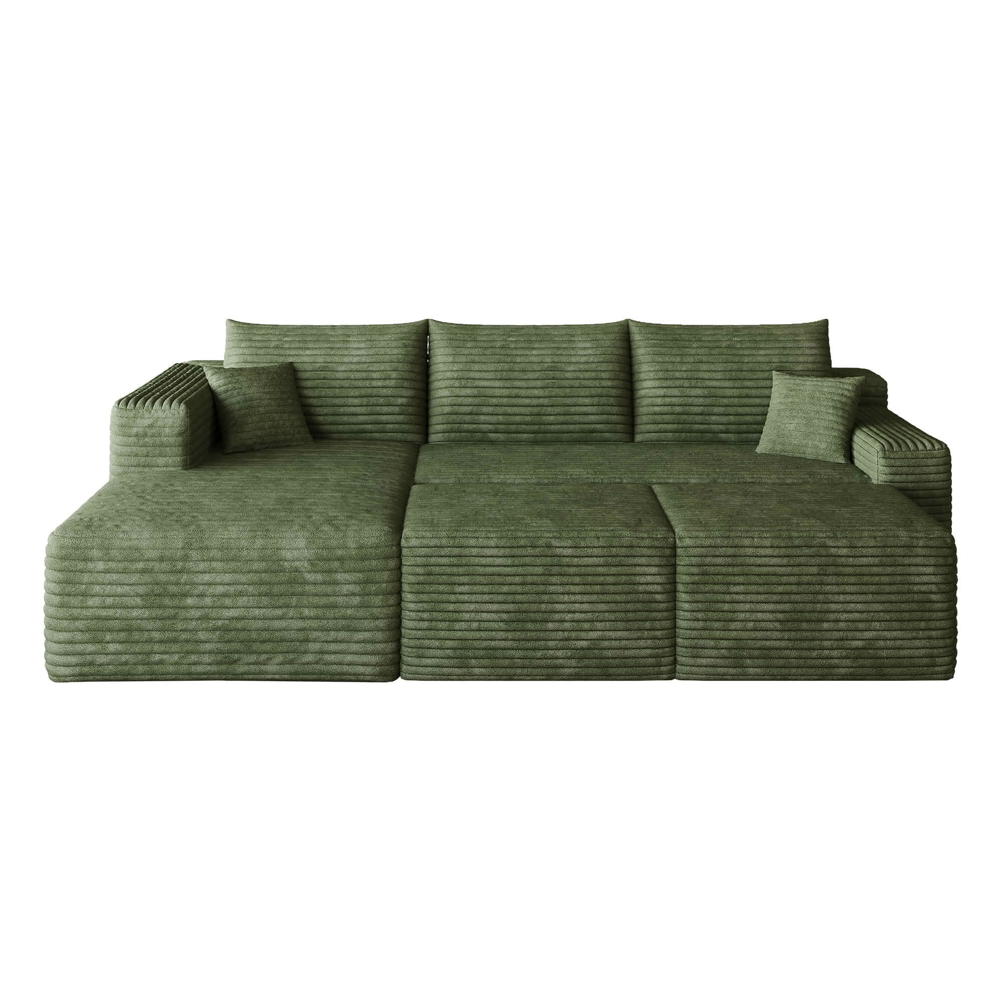 MAYEERTY 95 Inch U‑Shaped Cloud Sectional Sofa with 2 Ottomans, Modern Deep‑Seat Corner Couch, Plush Corduroy Reversible Sofa, No‑Assembly for Living Room Bedroom Apartment