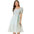 thumbnail image 1 of INSPIRE CHIC Robe Midi Décontractée pour Femme à Encolure Carrée, Manches Bouffantes, Smockée, à Fleurs, 1 of 6