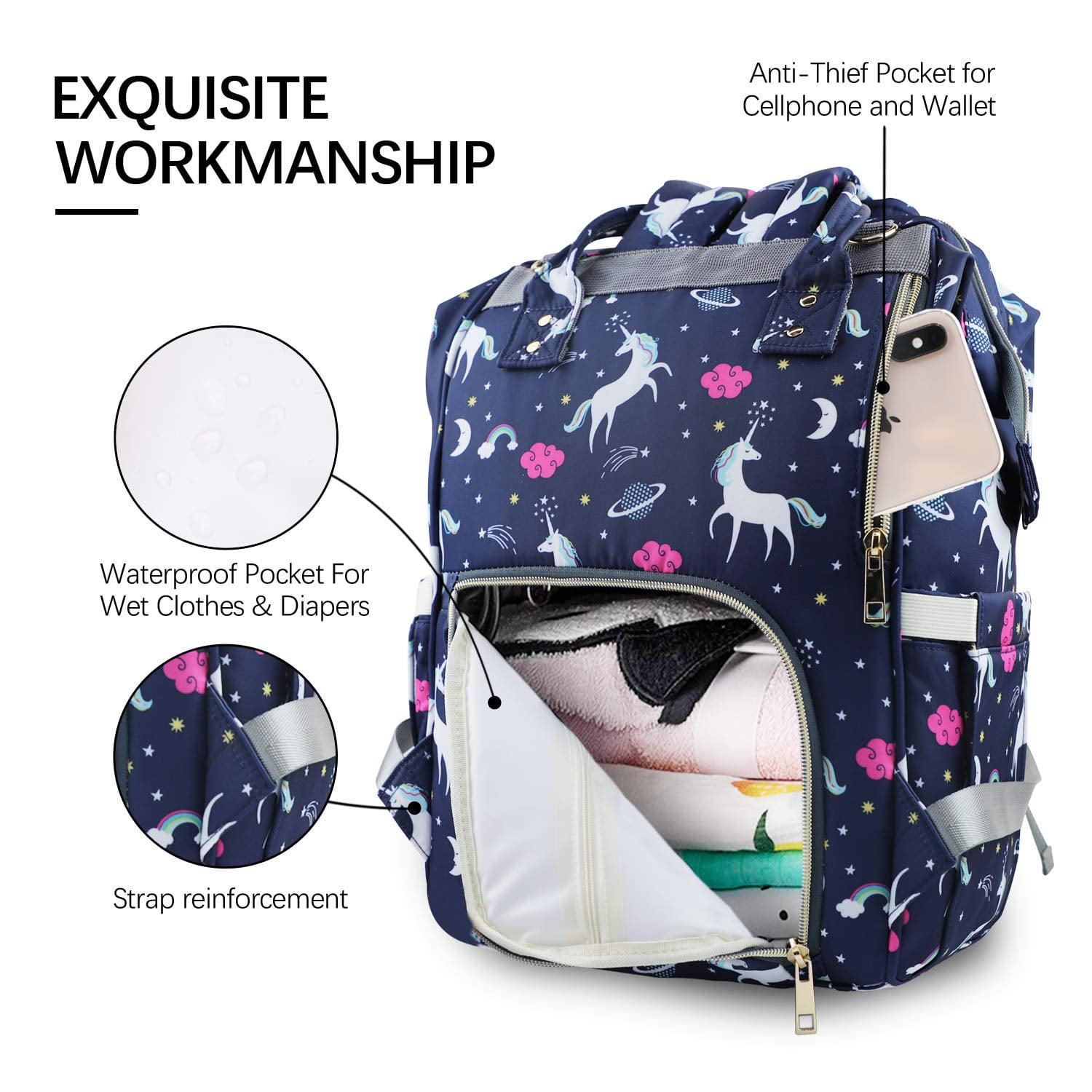  Eiis Unidesign Unicorn Glitter Drip Personalized Diaper Bag  Multi-Function Backpack Nappy Bag Travel DayPack for Unisex : Clothing,  Shoes & Jewelry