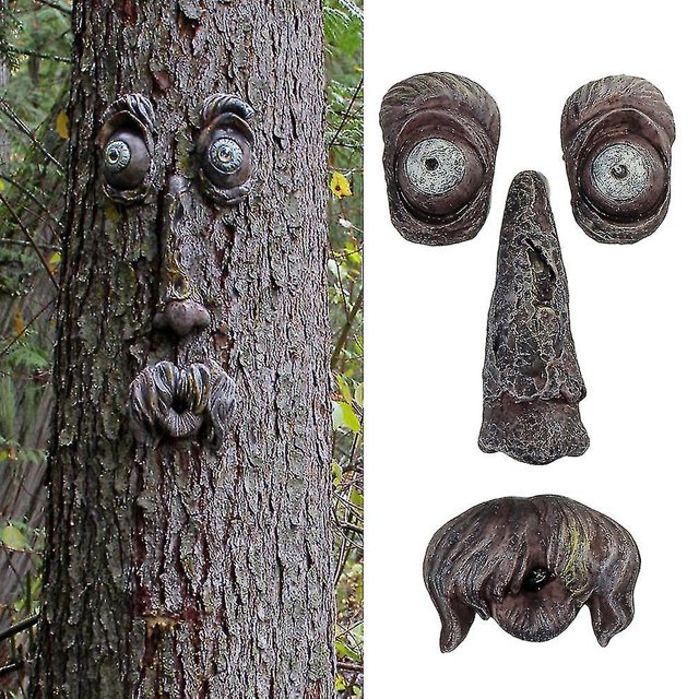 C Ordinary Decoración de cara de árbol para hombre viejo, abrazador de árbol, cara de fantasma, decoración artística de jardín, accesorios creativos de Pascua luminosos