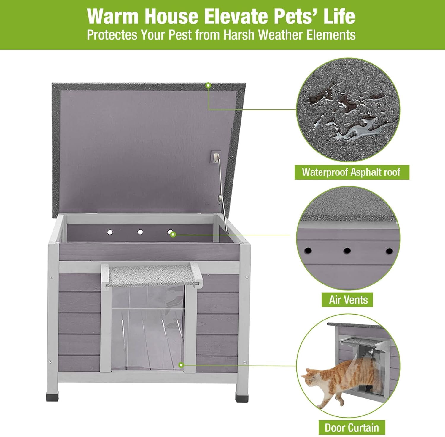 Aivituvin Outdoor Cat House Wooden Rabbit Hutch Outside Feral Cat Shelter Bunny Cage Guinea Pig Habitat Weatherproof