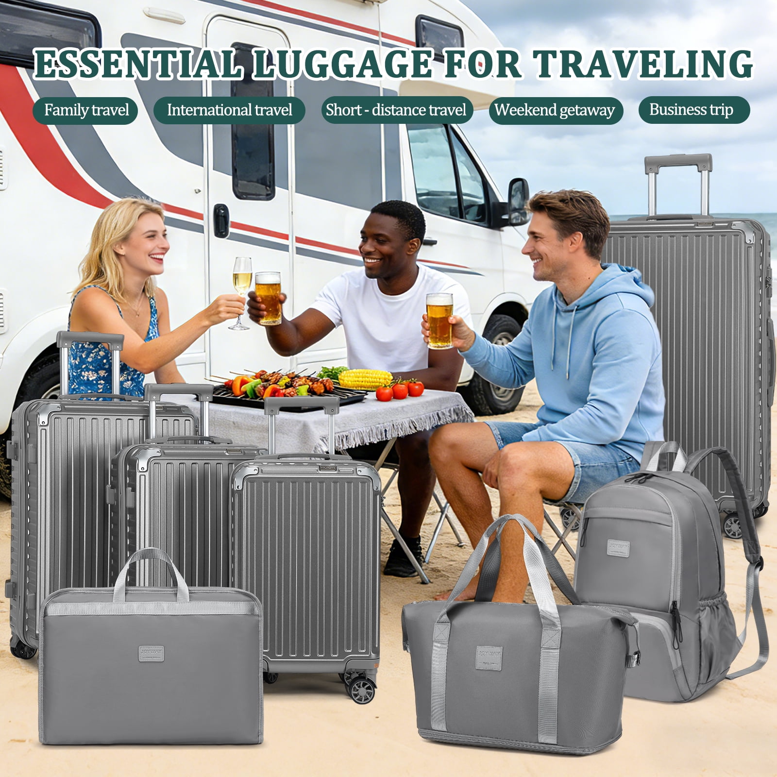 Joyway 7 Piece Luggage Set PC Hardside Lightweight Suitcase with TSA Lock Spinner Wheels (18/20/24/28)