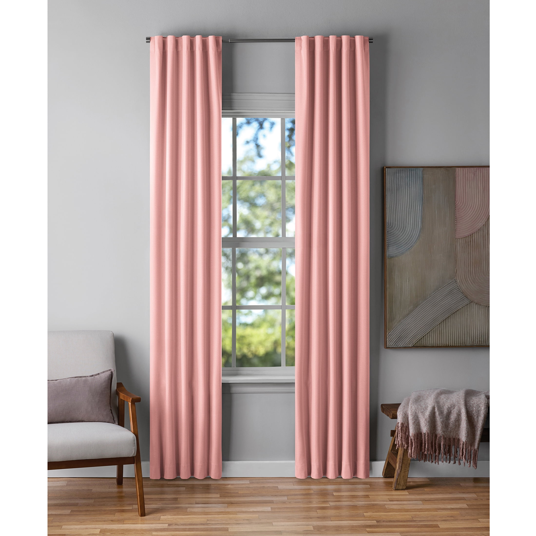 Mainstays Pink Blush Solid Blackout Rod Pocket with Back Tabs Curtain Panel Pair, Set of 2, 30" W x 95" L