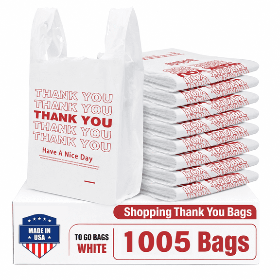 1005 Count Plastic Bags Thank You Shopping Grocery T-Shirt Bag with Handles  - 11.5 x 6.5 x 22" ,Carry Grocery Bags for Retail, Supermarket, Shopping Packaging, Takeout, Convenience Stores, Trash Bag