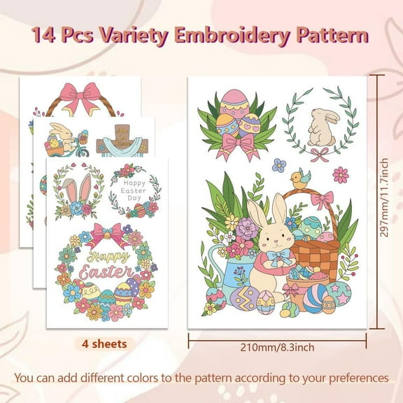 1set Easter Cloth Water Soluble Embroidery Patterns Wash Away Embroidery Stabilizer Stick and Stitch Embroidery Paper Mixed Shapes 297x210mmm 4pcs/set