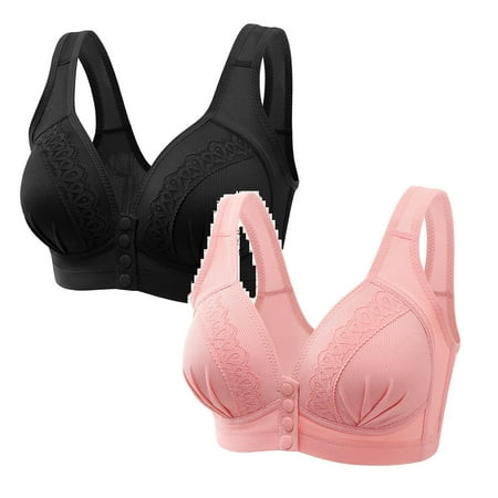

WANYNG Women Lace Front Button Shaping Cup Adjustable Shoulder Strap Large Size Underwire Bra Medium Support Sports *2PCS