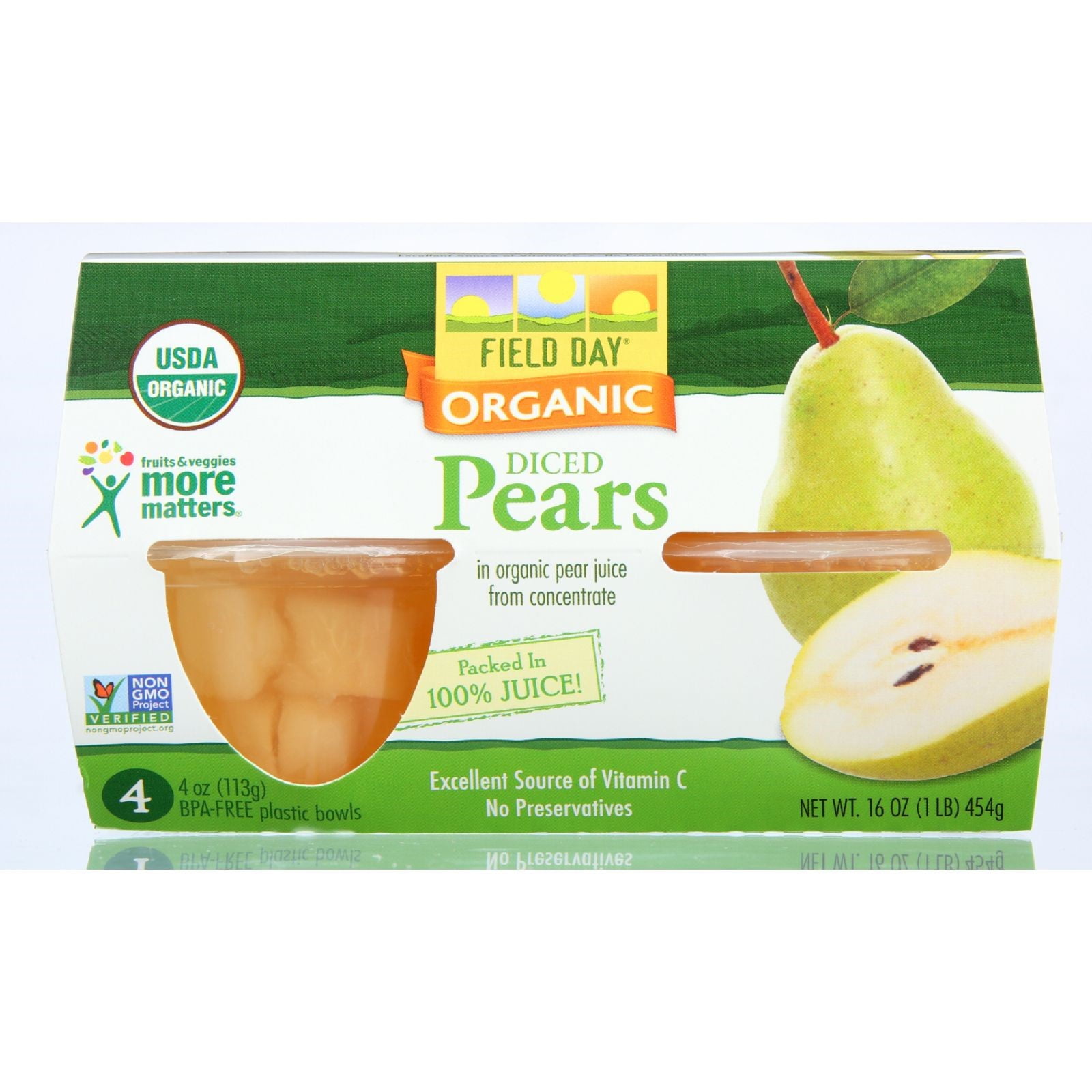 Field Day Fruit Cups Organic Pears, 4 Oz, 4 Ct by Field Day