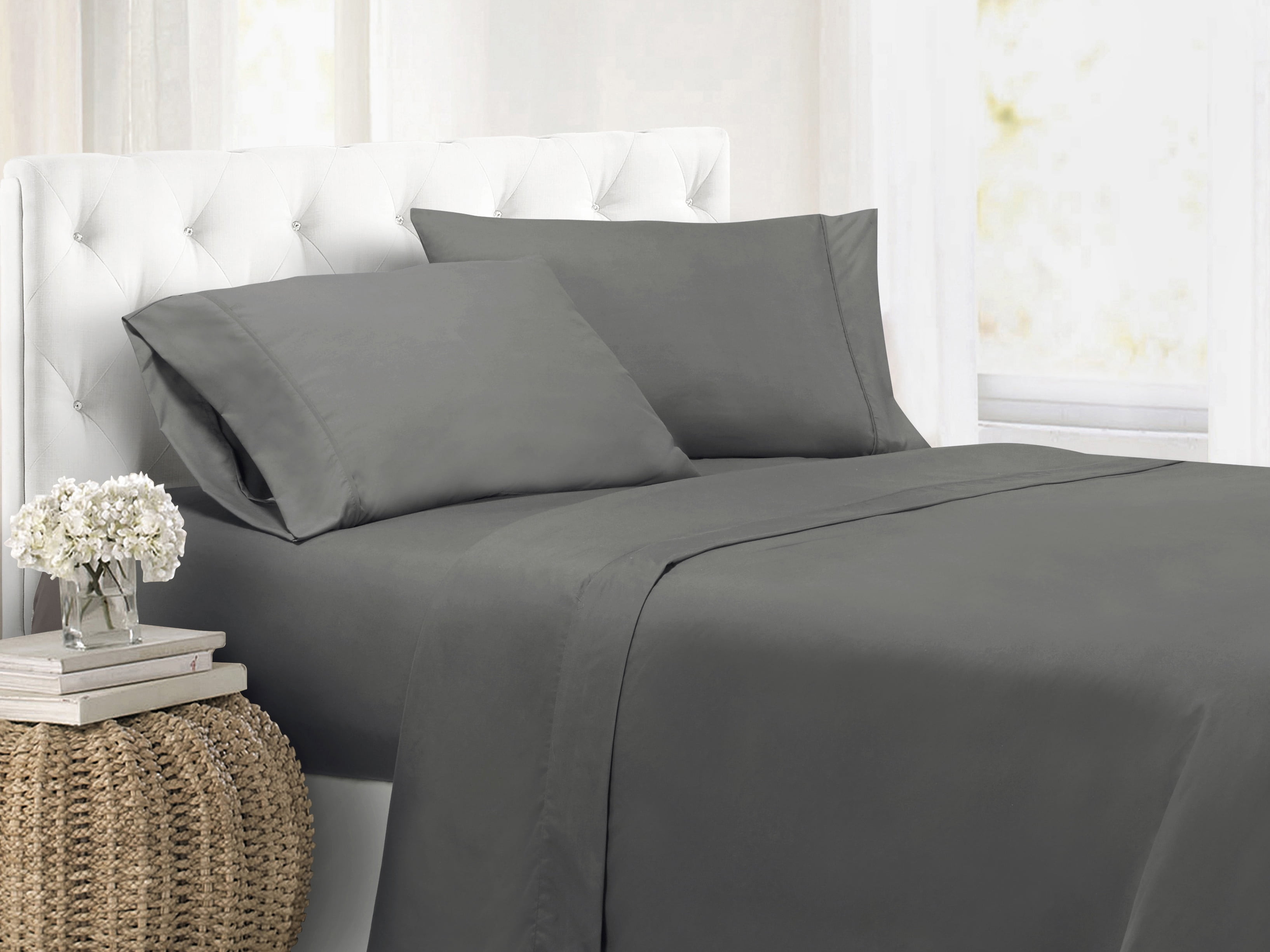 Swift Home Ultra Soft Wrinkle Resistant Easy Fit Sheet Set, 4 PC, Queen, Gray