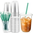 thumbnail image 1 of Juego de 25 vasos de plástico Baderke con tapas y pajitas, 470 ml, para café, 1 of 6
