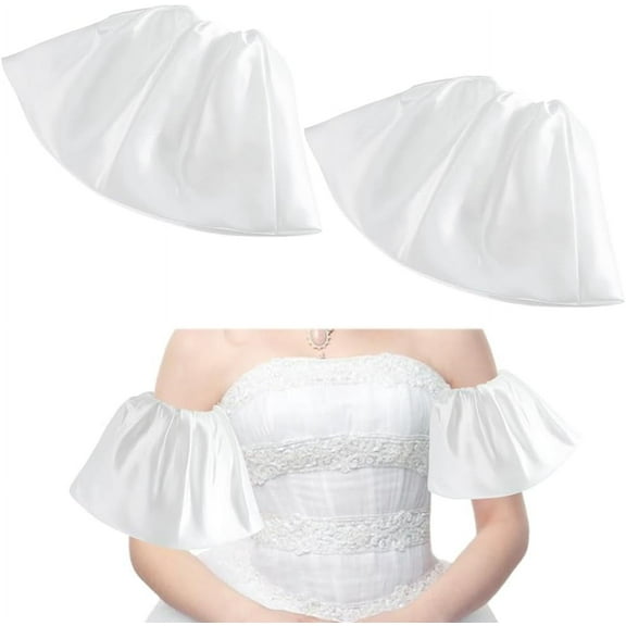 2Pcs Removable Puff Sleeves White Polyester Wedding False Short Arm Sleeves Wrist Cuffs Bridal Dress Costume Accessory