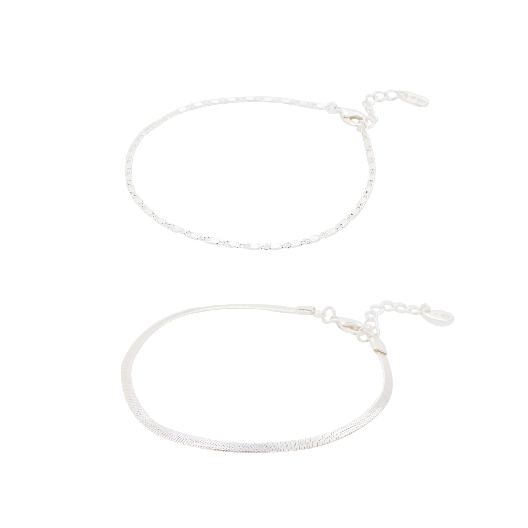 Free Assembly Women's Demi Fine Silver Plated Herringbone Layered Bracelet Set, 2-Piece