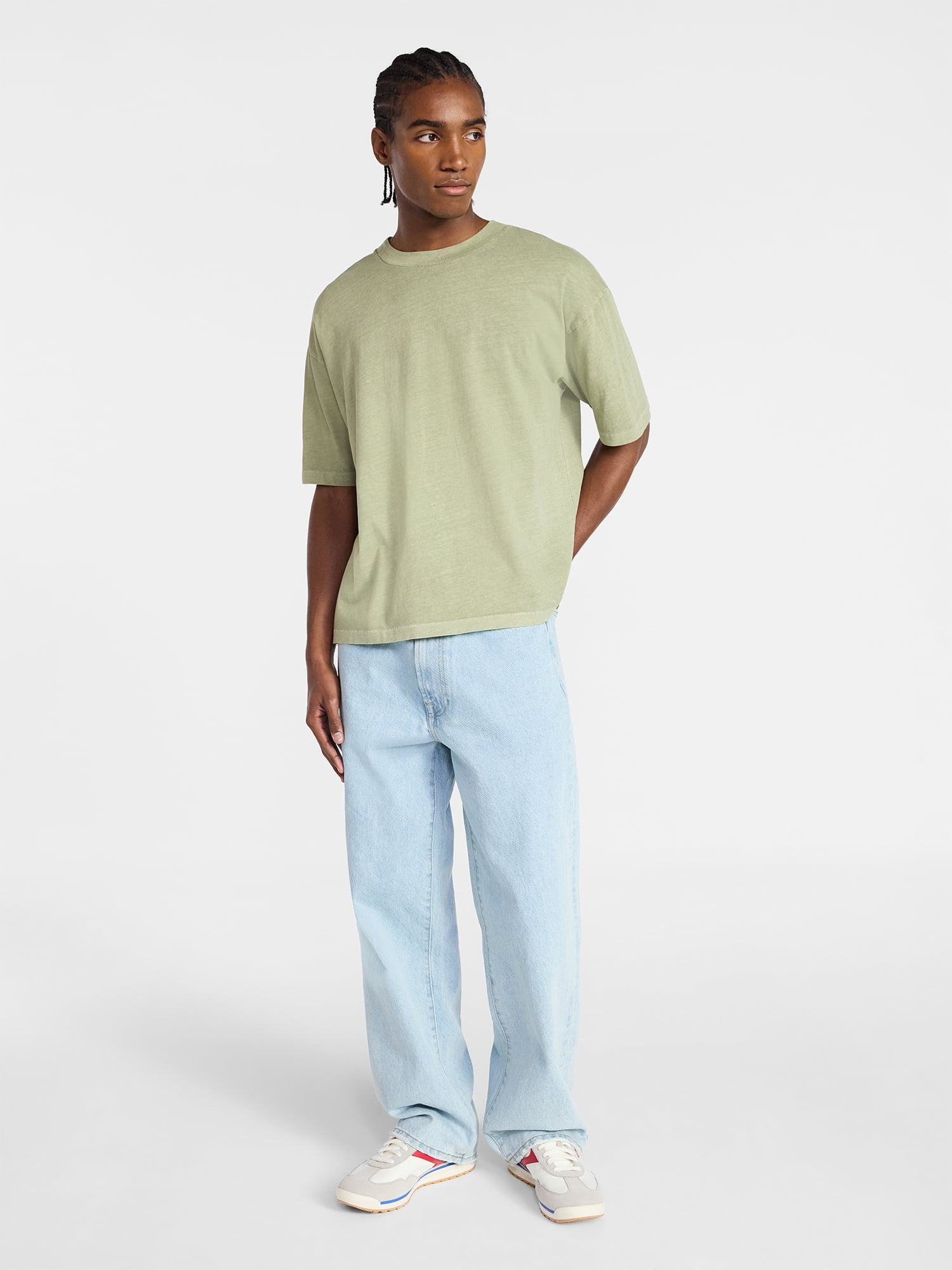 No Boundaries Cotton Oversized Cropped Tee with Short Sleeves, Men's and Big Men's XS-5XL