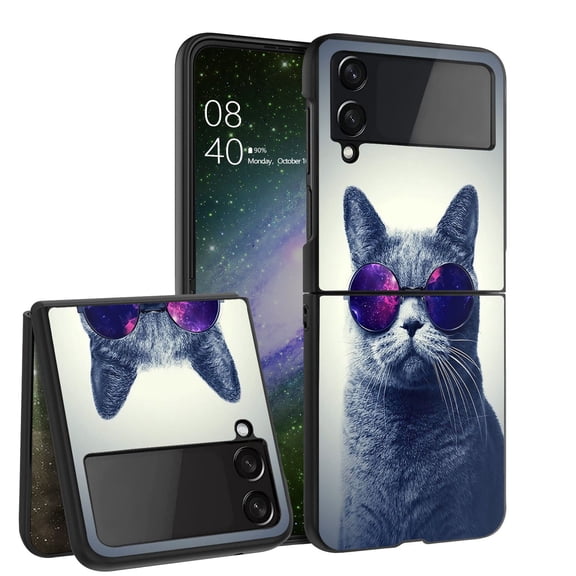 ANJ  Hard Protective Printed Case Cover Compatible with Samsung Galaxy Z Flip 4 - Cool Cat