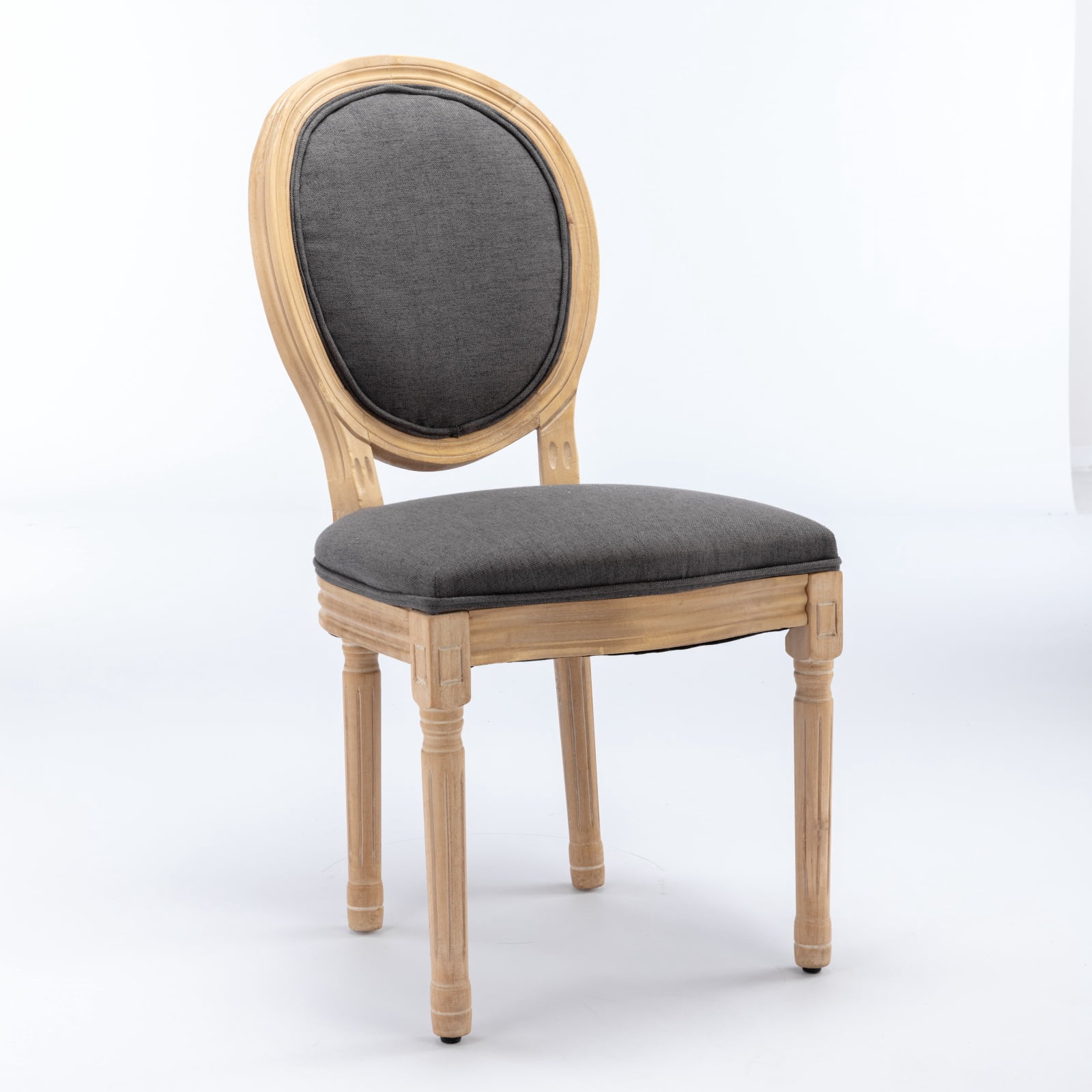 PORKISS Dining Chairs Modern Upholstered Set of 2, French Style Solid Wood Dining Side Chairs, Linen Fabric Dining Chair with Nailhead Trim, Dark Gray B