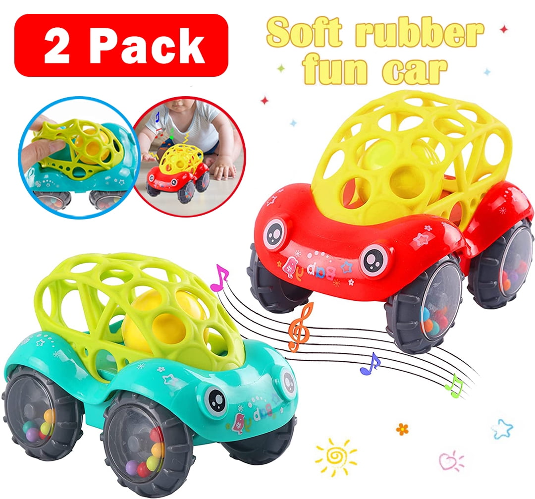 Homaful 2 Pack Baby Toy Cars, Soft Oball Rattle Baby Toys for 324