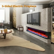 70 3 Sided Electric Fireplace Inserts, Smart 3D Linear Built-in Fire Places Heater 1500W, Multi-Colors Combinations, APP & Remote Control, Cracking Sound, 9H Timer, Crystal & Log