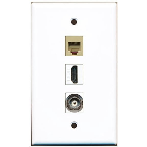 RiteAV - 1 Port HDMI and 1 Port Phone RJ11 RJ12 Beige and 1 Port BNC Wall Plate
