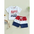 thumbnail image 2 of Suealasg Kids Baby Boys 4th of July Clothes Toddler Boys Independence Day Outfits Letter Print Crew Neck Short Sleeve T-Shirts Tops and Shorts 2Pcs Summer Clothing, 2 of 8
