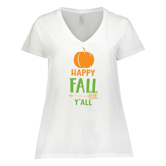 Inktastic Happy Fall Y'all, Pumpkin, Arrow, Fall, Autumn Women's Plus Size V-Neck T-Shirt