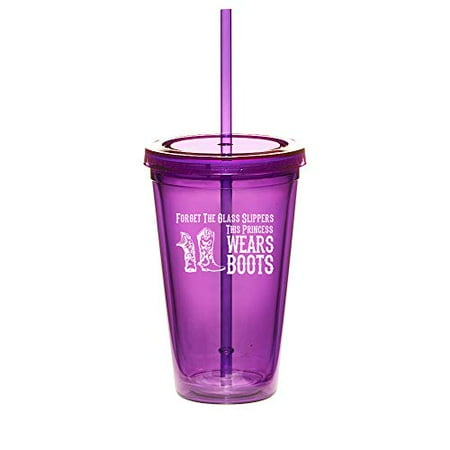 Wear Double Lock Brushing Boot - 16oz Double Wall Acrylic Tumbler Cup With Princess Wears Boots Cowgirl (Purple)