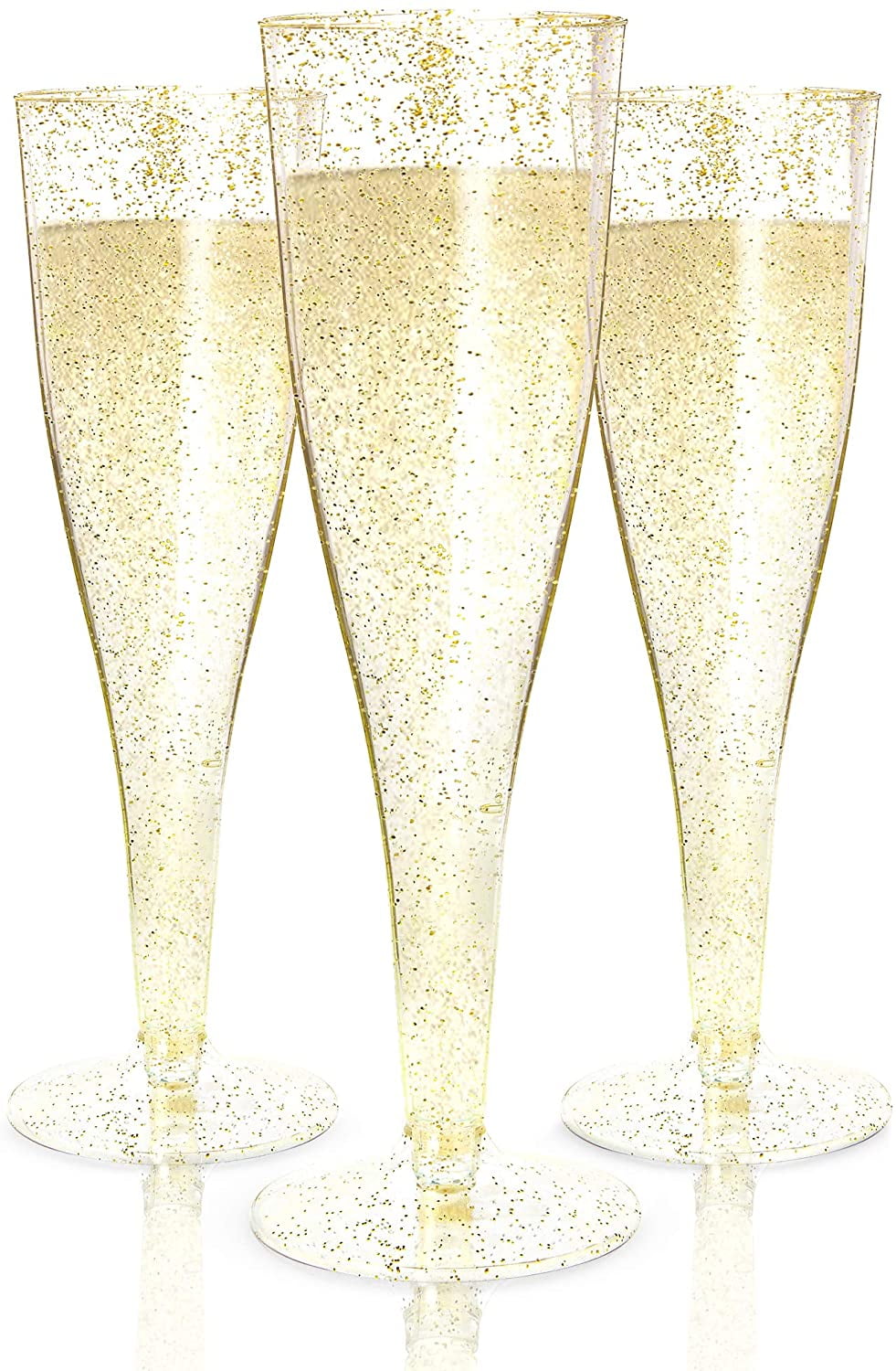Bulk Champagne Glasses for Wedding or Party 48 Plastic Gold Glitter Champagne Flutes 