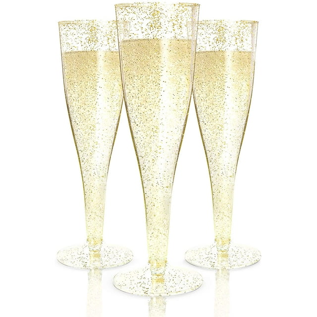 30 copas de champán de plástico desechables, copas de champán de plástico con purpurina dorada para fiestas, vasos de plástico transparente con purpurina, vasos de plástico para tostadas, mimosa, suministros de boda y ducha (rosa dorado) Ormromra JQWJ200