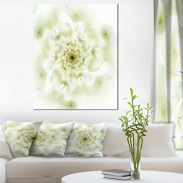 Fleur Fractale en Pleine Floraison en Blanc - Grande Toile Murale de Fleurs
