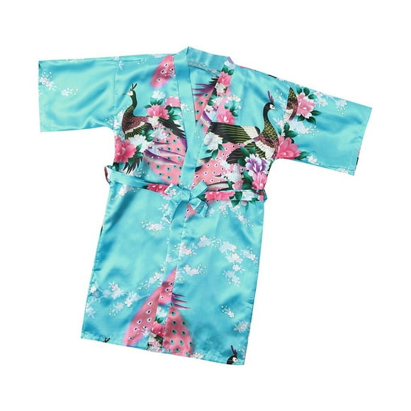 Toddler Baby Kids Girls Flower Print Silk Satin Kimono Robes Bathrobe Sleepwear Clothes Coat