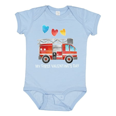 

Inktastic My 1st Valentine s Day Fire Truck with Hearts Gift Baby Boy or Baby Girl Bodysuit