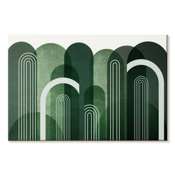 Elephant Stock Mid-century Arches Emerald Green Wall Art - Horizontal Canvas Wall Art - Living Room Wall Decor - Abstract Canvas - Green And White Decor By Urban Epiphany - 12" x 8"