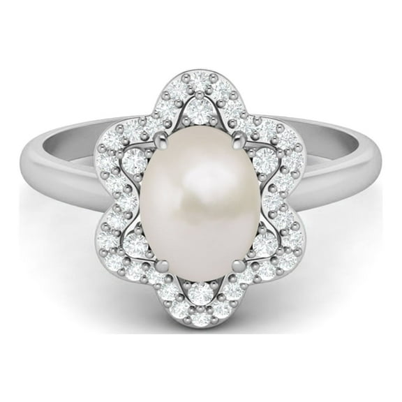 Mooneye 8x6mm Oval Shape Pearl 925 Sterling Silver Women Wedding Graduation Gift Ring