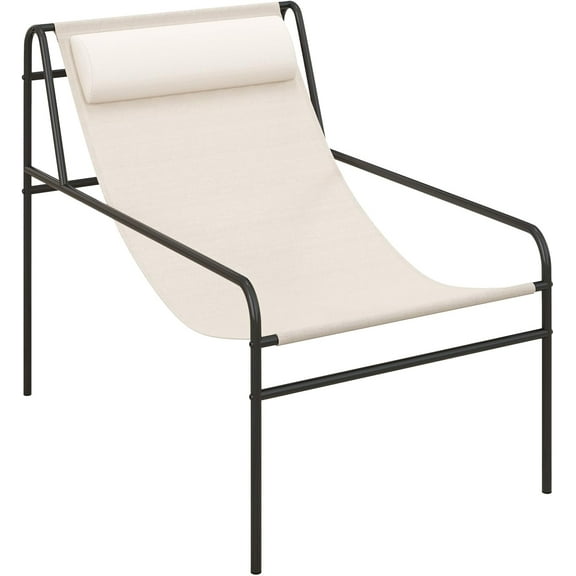 QRKD Patio Sling Lounge Chair, Modern Sling Accent Chair with Removable Headrest Pillow, Heavy-Duty Metal Frame, Breathable Seat Fabric, Leisure Chair for Indoor Outdoor, 350 lbs Max Load (1)
