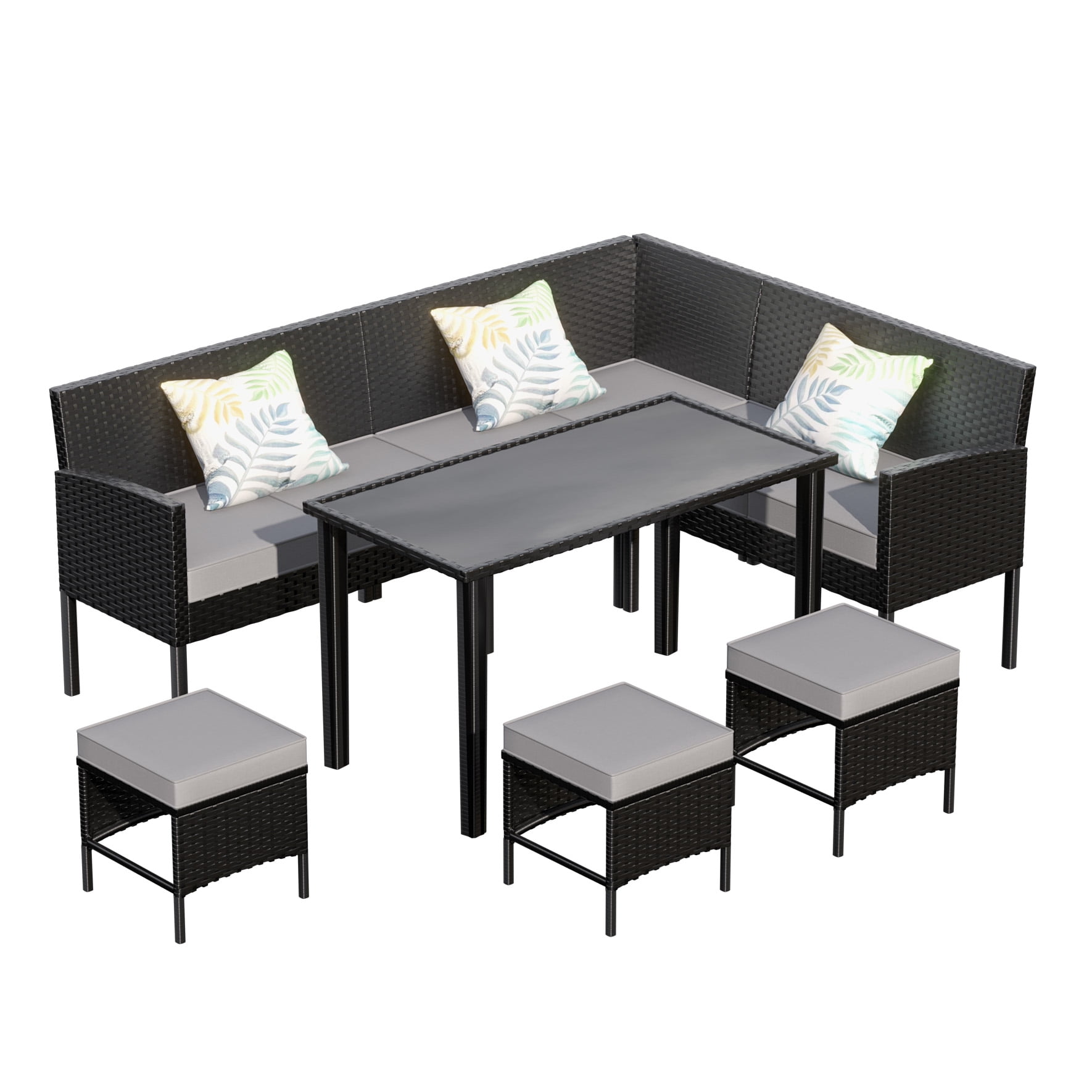 Leumius 7-Piece Patio Furniture Set,Outdoor Sectional Sofa with Tempered Glass Table,All-Weather Rattan Wicker Patio Conversation Set for Backyard,Porch
