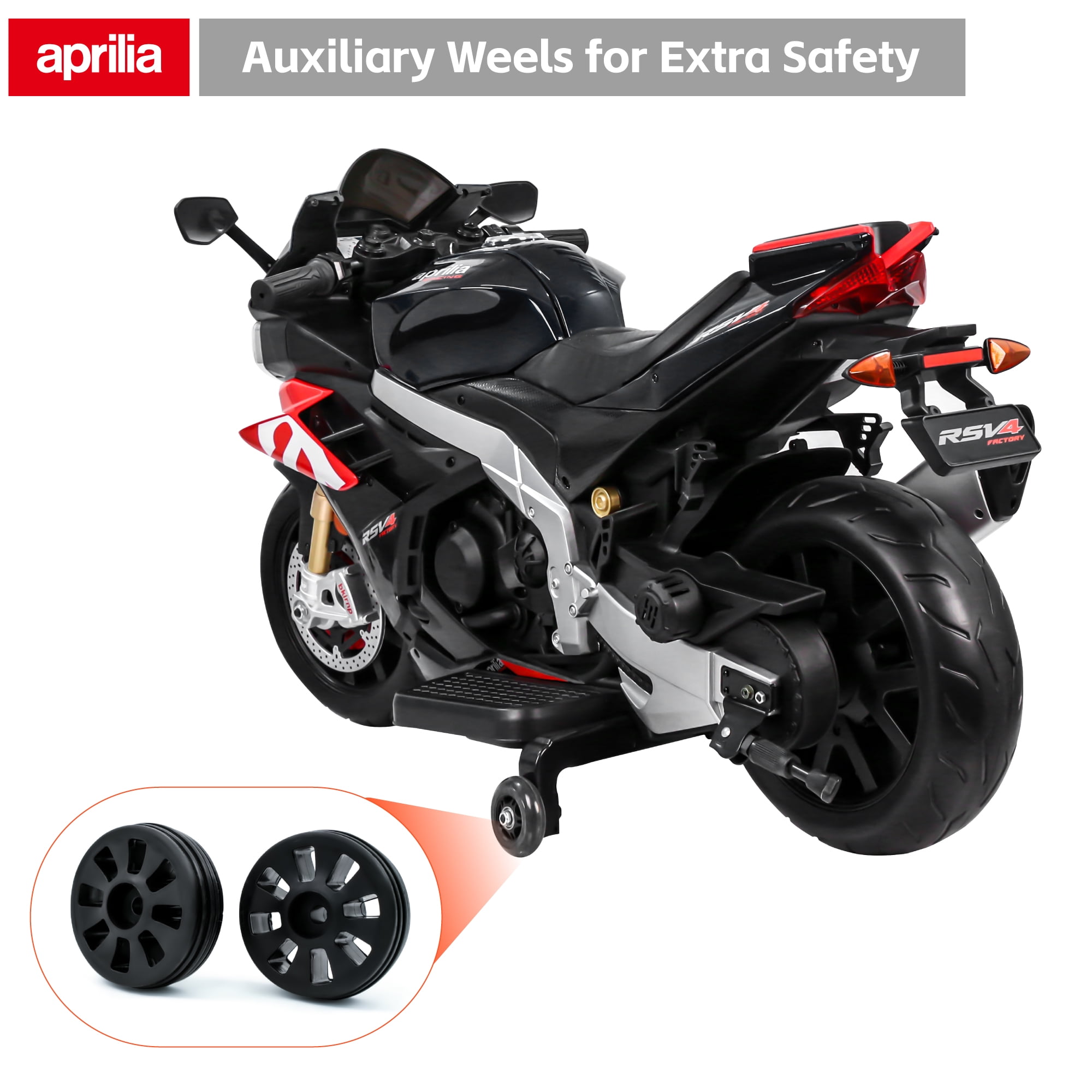 TCARAIWEN 24V Kids Motorcycle Electric Motorbike Aprilia Licensed Ride on Toy,Battery Powered for Kids 3-11 Years Old,Black