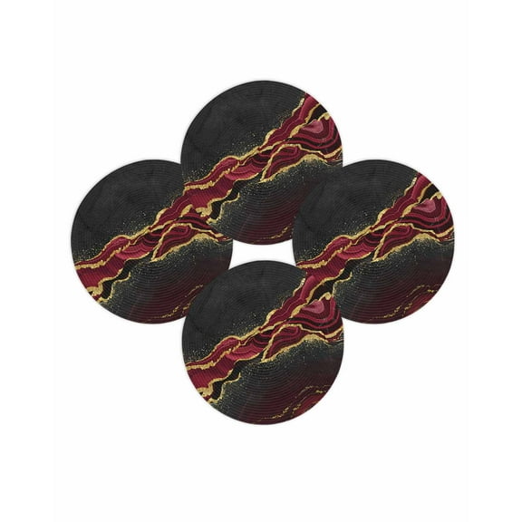 Round Placemats Set of 4 Red Abstract Marble Place Mats Washable Woven Placemat Black Malachite Gold Veins Circle Braided Table Mat for Kitchen Dining Table Party Home Decor 15 Inch