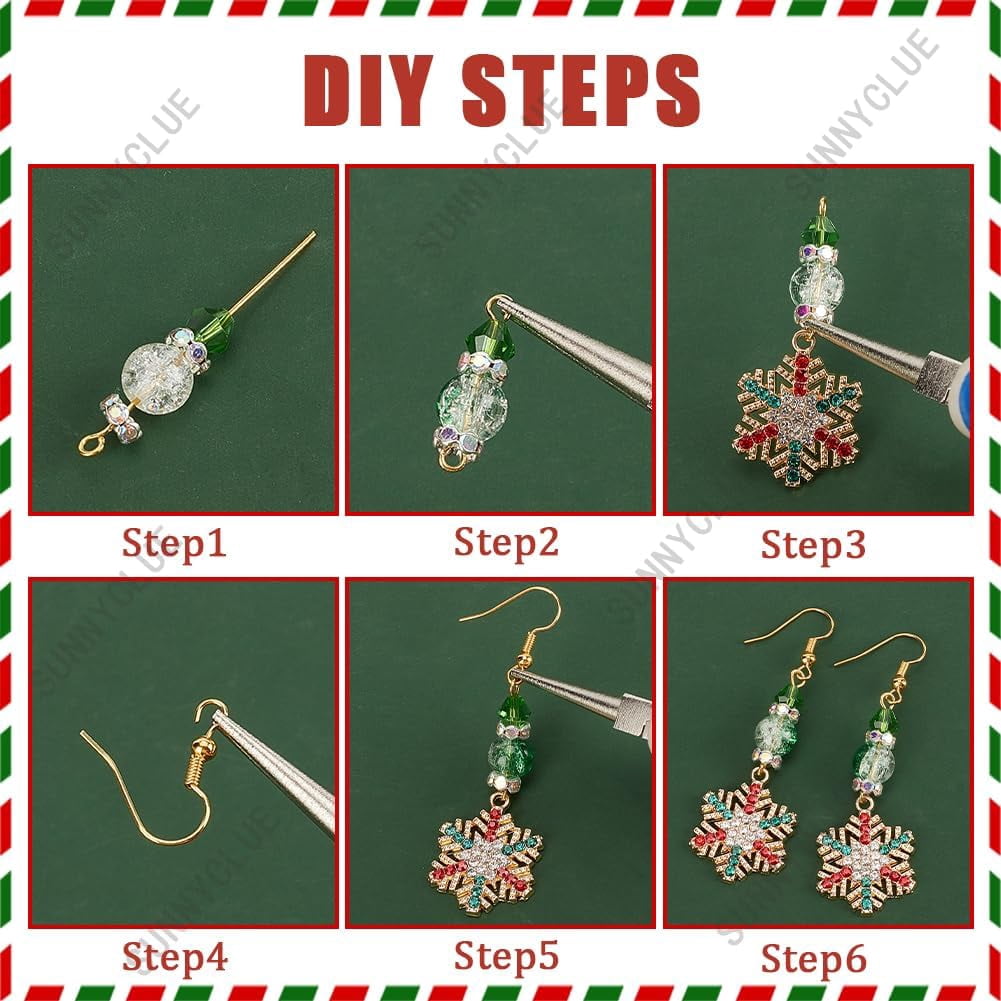DIY Christmas Snowflake Earring Making Kit Including Glass Pearl & Bicone Beads Iron Bar Links Connectors Alloy Links & Pendant Brass Earring Hooks Mixed Color 162Pcs/box