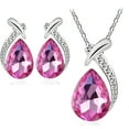thumbnail image 4 of HYLLai Pink Drop Water Crystal Jewelry Set for Women, Necklace & Earrings with Flash Rhinestones, Elegant Silver Tone, Gift Ready, 4 of 4