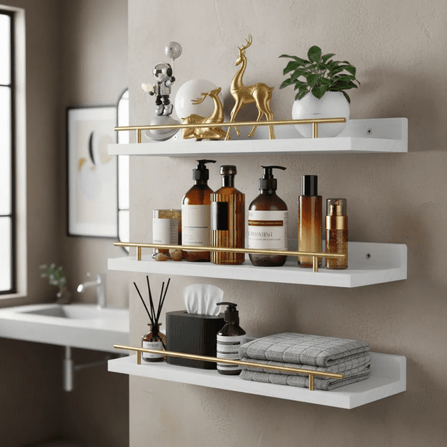 Repisas Flotantes Madera Modernas Estantes Baño Topon 3pcs Xtellar blanco
