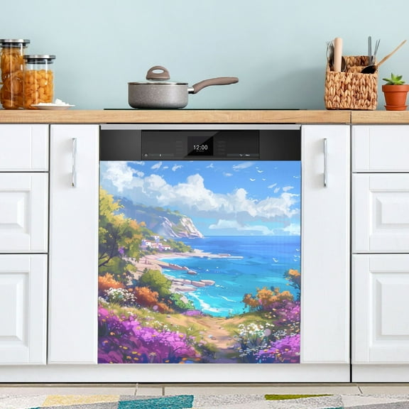 Flower Seacoast Dishwasher Magnet Cover Magnetic Fridge Door Cover Home Kitchen Decor 23"x 26"
