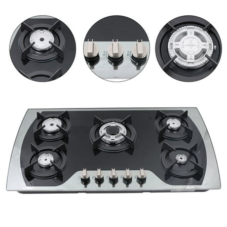 5 Burners Gas Stove 35.4" Built-In Gas Cooktop Natural Gas Propane Stainless