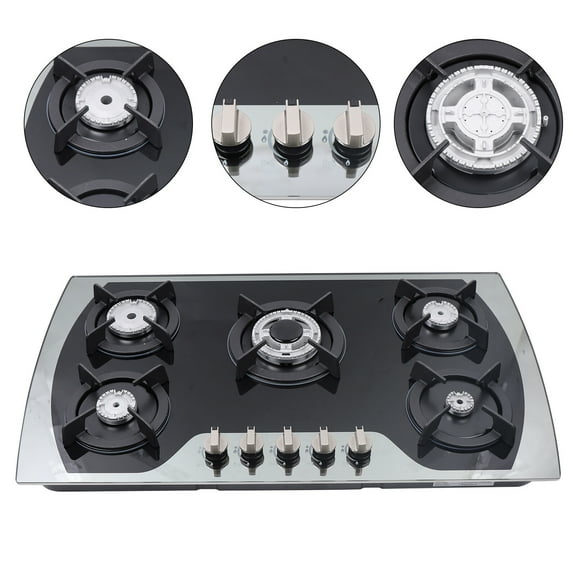 5 Burners Gas Stove 35.4" Built-In Gas Cooktop Natural Gas Propane Stainless