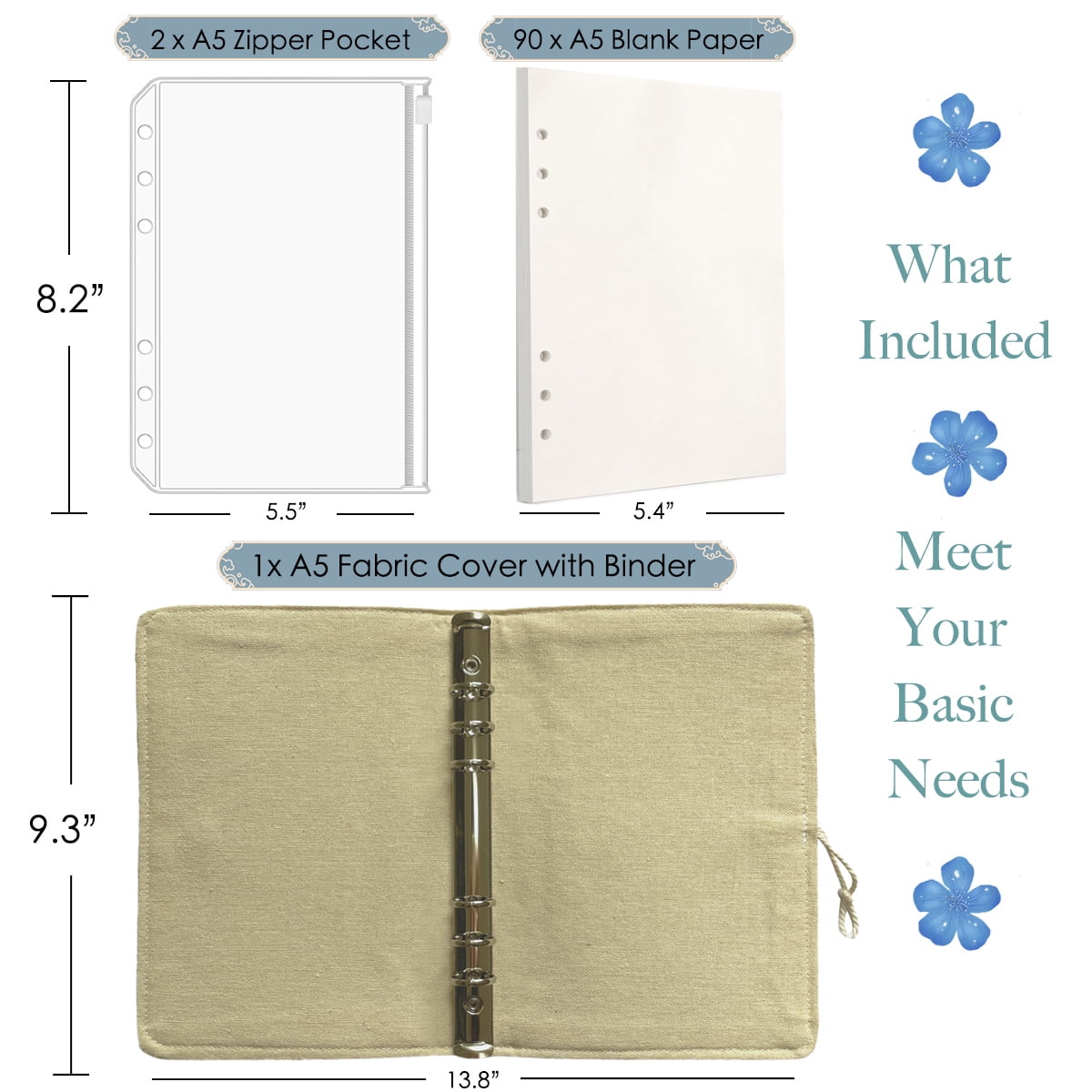 ipoul A5 Binder 6 Ring, Refillable Notebook, A5 Sketchbook, Planner Binder, Flower Journal