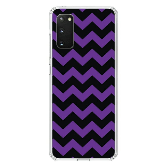 DistinctInk Clear Shockproof Hybrid Case for Galaxy S20 ULTRA / 5G (6.9" Screen) - TPU Bumper, Acrylic Back, Tempered Glass Screen Protector - Black Purple Stripes - Stripes Pattern