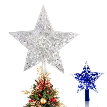XIRQI Christmas Tree Star Topper With Lights, Xmas Tree Glittered Tree-top with LED Lamp Ornament Party Home Decor Christmas Decorations, Blue 21cm