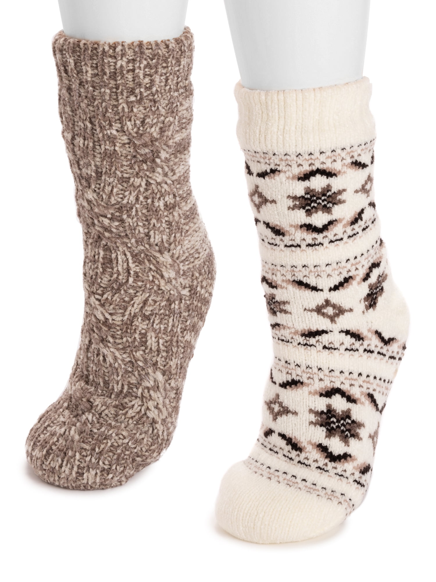 MUK LUKS Women's Tall Rib Cuff Cabin Socks, 2-Pack, S-XL