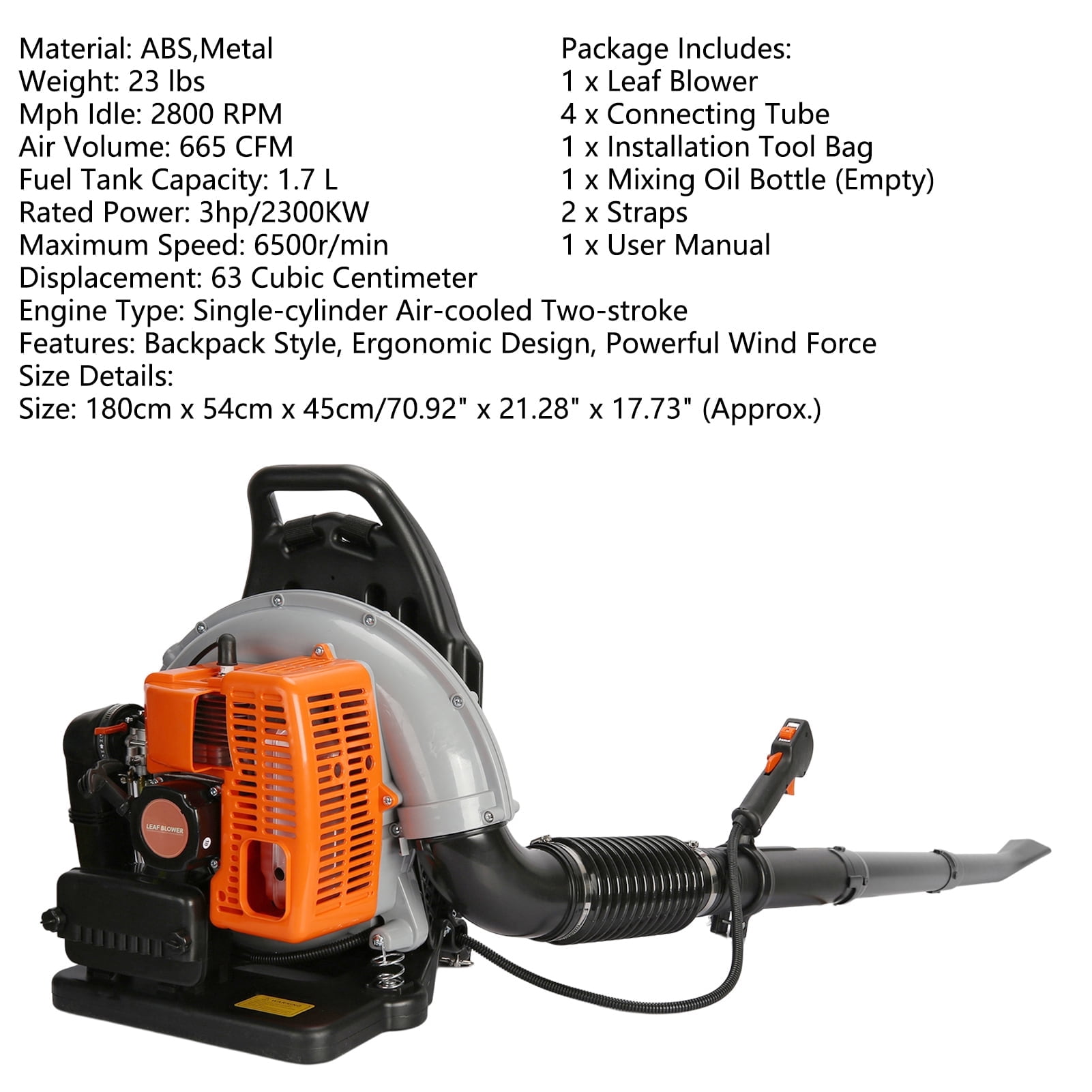 Taolixe 63cc  Gas-Powered 2-Cycle Backpack Leaf Blower, for Leaf, Debris, Snow Cleanup