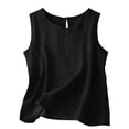 thumbnail image 4 of Lace Camisole Tops for Women Women's Summer Linen Tank Tops Solid Color Loose Casual Round Neck Sleeveless Blouse Black XL, 4 of 5