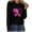 #120-Black, variant on Craaazy Long-sleeved Round Neck Pullover Casual Printed Loose Sweatshirt for Women Gifts Pink Ribbon Print Blouse