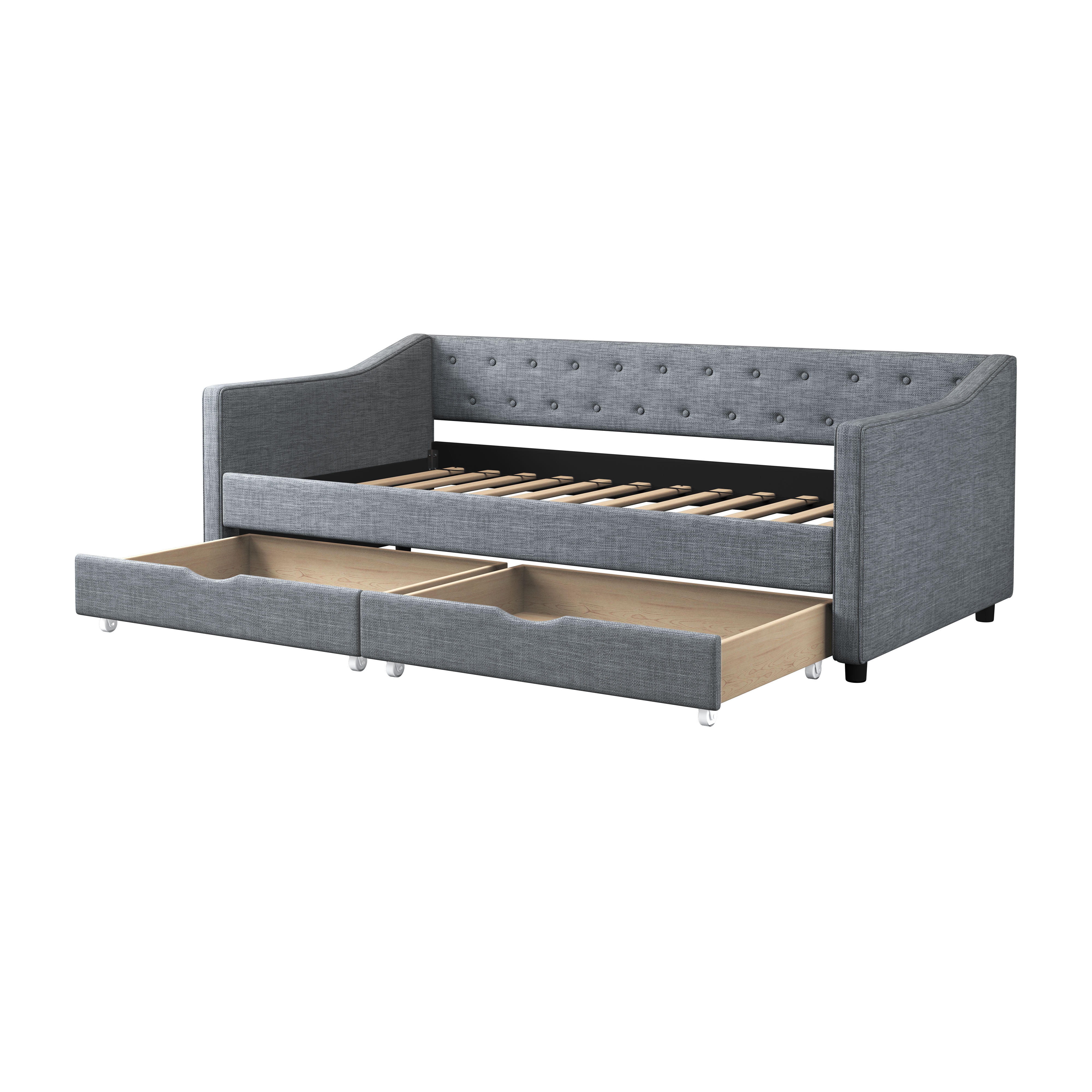 MAYEERTY Twin Size Upholstered Tufted Sofa Bed with Drawers, Light Grey
